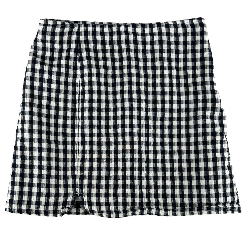 American Eagle Seersucker Gingham Mini Skirt Navy White Linen Blend Womens Small